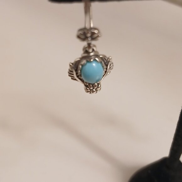 Sterling Silver Sleeping Beauty Turquoise Leaf Lever Back Earrings